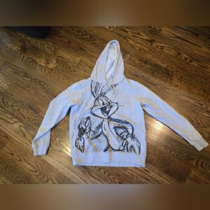 Looney Tunes Bugs Bunny sketch gray juniors Medium pullover hoodie - EUC